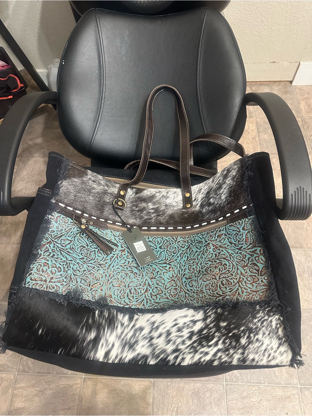 Myra Bag Turquoise, Black & Brown Hair-On Hide Tote